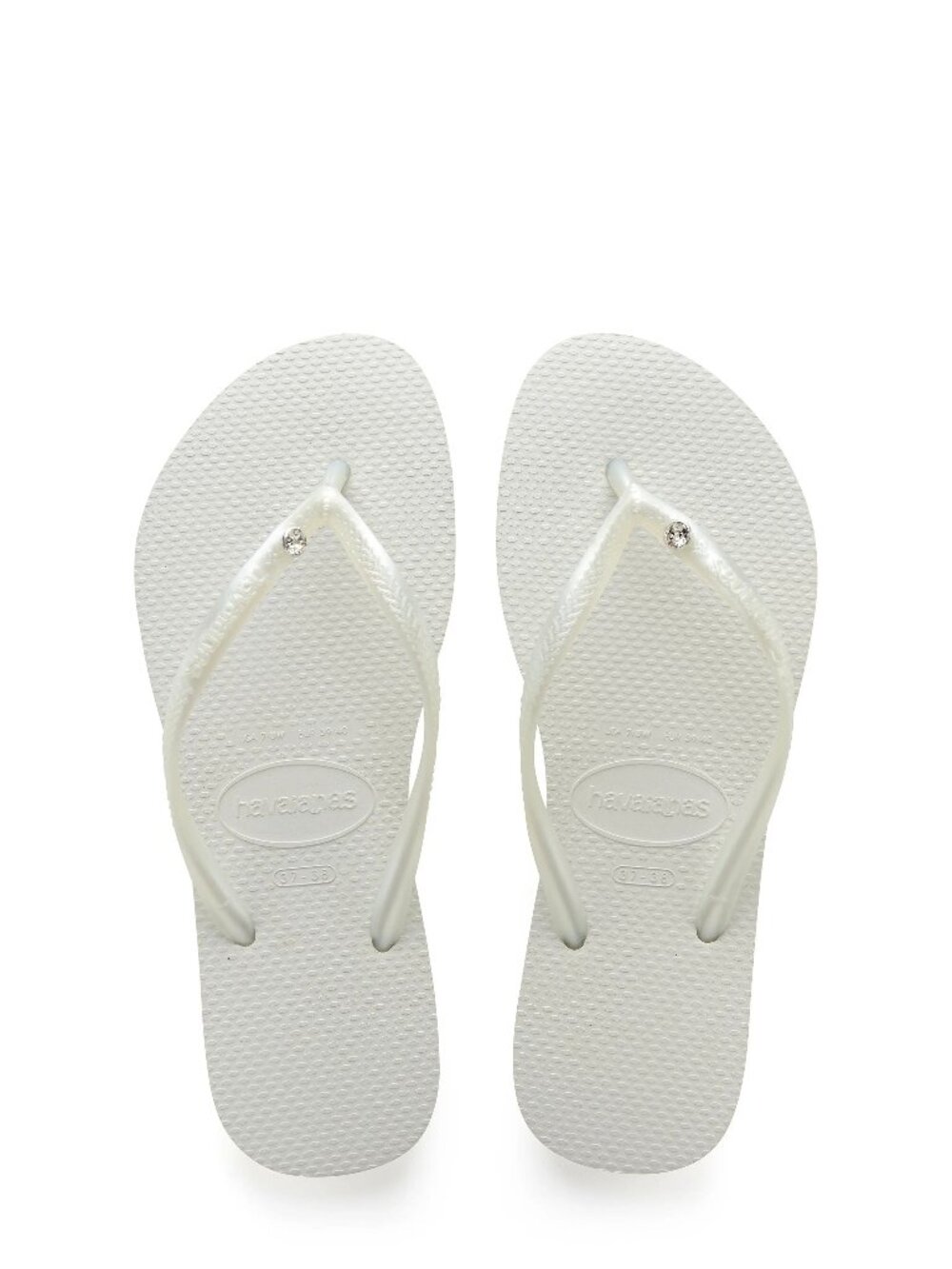 NWT havaianas Slim Crystal II Flip Flop Sandals White/Metal Size 41-42
